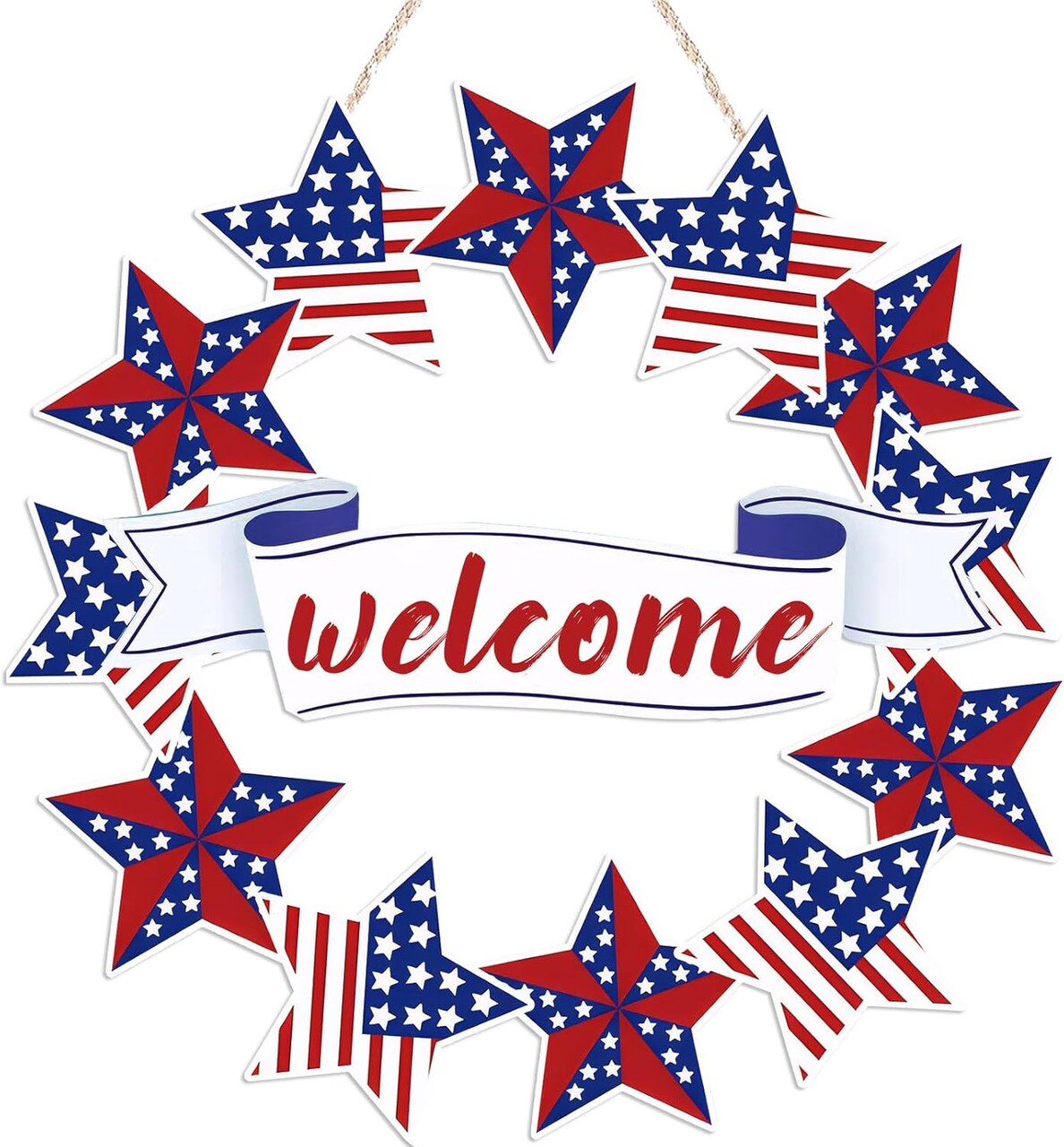 4th of July Welcome Sign Fourth of July Decorations Wooden Patriotic Star Wreath